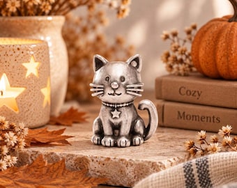Pewter Mr Snuggles the Cozy Cat Figurine Collectible Miniature Animal Lover Cat Mom Present by Lisa Leonard Designs