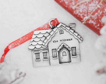 Safe and Warm Pewter Personalized Ornament Holiday Tree Hanging Decoration by Lisa Leonard Designs
