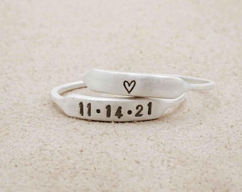Sterling Silver Nameplate Stacking Ring – Slim Hand‑Stamped Name Band, Personalized for Layering and Stacking by Lisa Leonard Designs