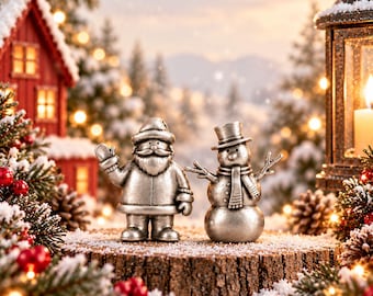 Santa & Snowball Holiday Bundle Pewter Figurine Christmas Collectibles, Home Decor, Festive Gift, Christmas Keepsake By Lisa Leonard Designs