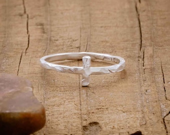 Hammered Cross Sterling Silver Ring Minimalist Faith Band Jewelry by Lisa Leonard Designs