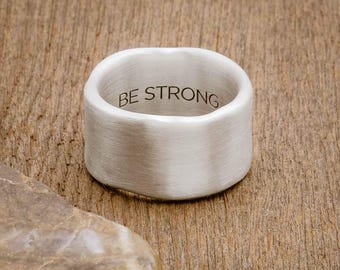 Sterling Silver Valor Wide Ring – Bold Hand‑Textured Band You Can Personalize for Strength & Courage Jewelry by Lisa Leonard Designs