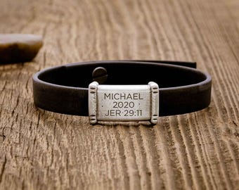Resolute Leather Sterling Silver Bracelet Personalized Engraved Jewelry by Lisa Leonard Designs