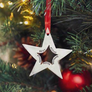 Pewter Molded Star Ornament – Hand-Cast Star with Custom Engraving (up to 5 names/words), Holiday Keepsake Decor by Lisa Leonard Designs