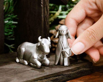 Little Drummer Boy + Ox Pewter Figurine Set Christmas Decoration by Lisa Leonard Designs