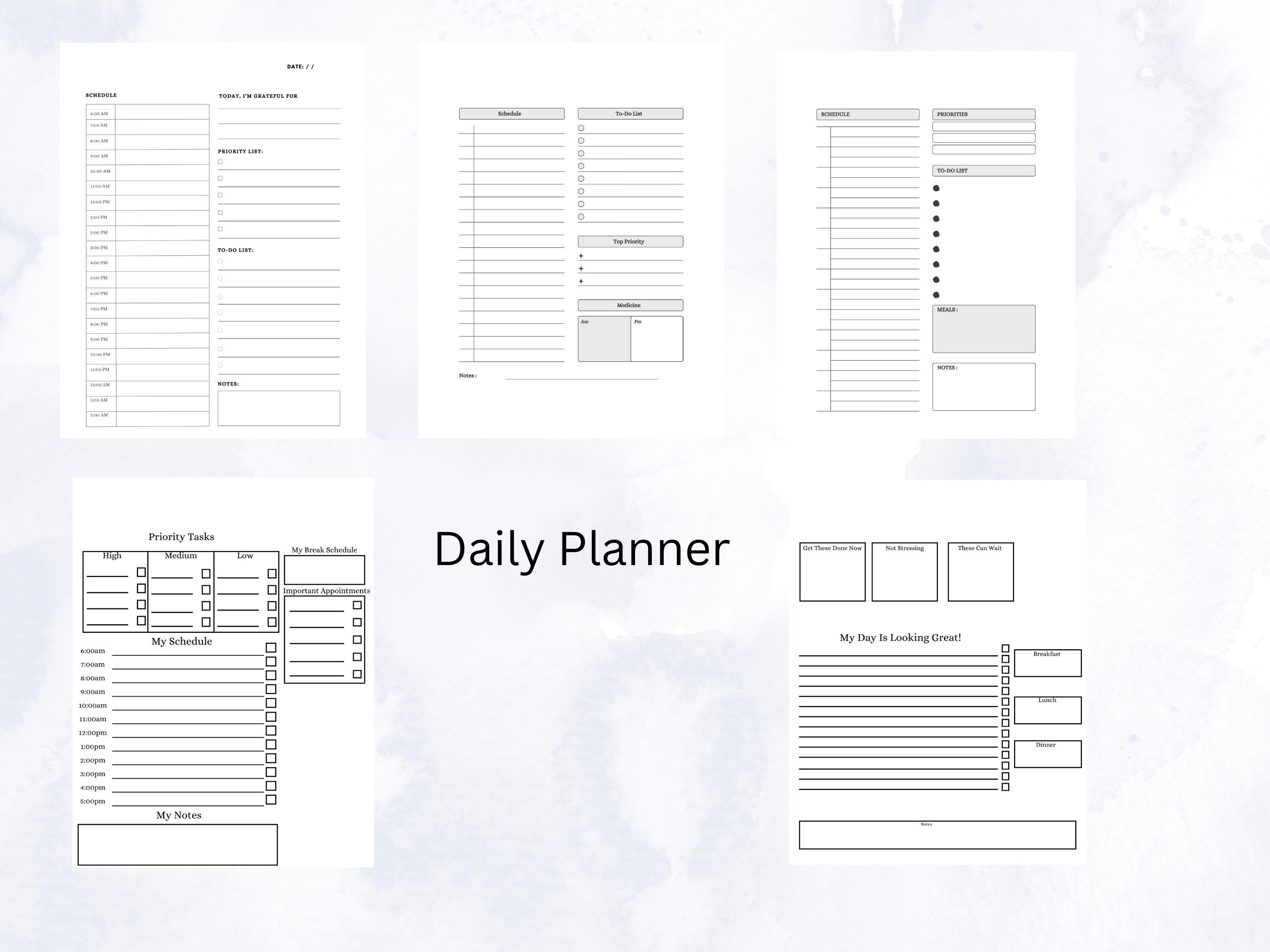 Customizable Printable Weekly & Daily Planner Set, Digital Planner With ...