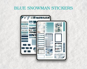 Blue Snowman Sticker Packet: Winter Planner Stickers (Digital Download)