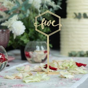 Hexagon table numbers| Table Numbers| Table Decorations| Numbers with Base Wood