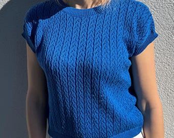 Blue Embroidered Vyshyvanka T-Shirt, Ukrainian Cotton Knit Tee, Ethnic Boho Top For Women, Folk Short Sleeve Shirt, Slavic Style Blouse