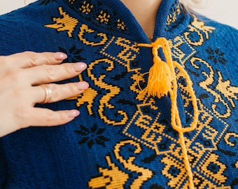 Ukrainian Embroidered Dress For Women, Boho Vyshyvanka Folk Dress, Linen Tunic Dress With Tassels, Traditional Slavic Clothing