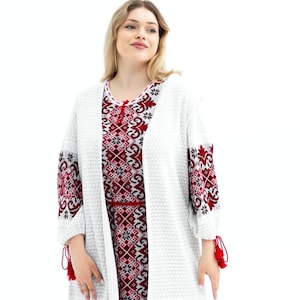 Cotton Vyshyvanka Dress With Matching Cardigan, Plus Size Embroidered Midi Outfit, Traditional Ukrainian Set, Ethnic Summer Gift For Her