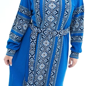 Ukrainian Vyshyvanka Dress for Women, Blue Embroidered Dress For Women, Plus Size Folk Clothes, Handmade Ukrainian Style Maxi, Gift for Mom