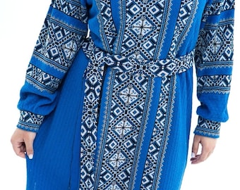 Ukrainian Vyshyvanka Dress for Women, Blue Embroidered Dress For Women, Plus Size Folk Clothes, Handmade Ukrainian Style Maxi, Gift for Mom