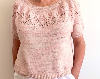 Lycoris Top - KNITTING PATTERN PDF by Christine Jones - knitting pattern, woman's top, knitted tee, summer knit, lace yoke, top down