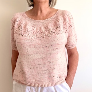 Lycoris Top - KNITTING PATTERN PDF by Christine Jones - knitting pattern, woman&#39;s top, knitted tee, summer knit, lace yoke, top down