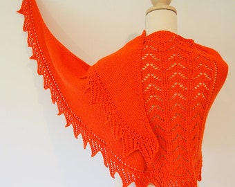 Solar Phoenix Scarf/Shawl - KNITTING PATTERN PDF by Christine Jones, knitted lace pattern, orange shawl, knit to sell, knitted on border