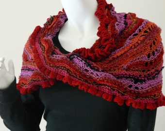 Flamenco Mobius KNITTING PATTERN PDF by Christine Jones, leftover yarn, stash buster, mini skeins, knit to sell, shawl, eyelets, feather fan