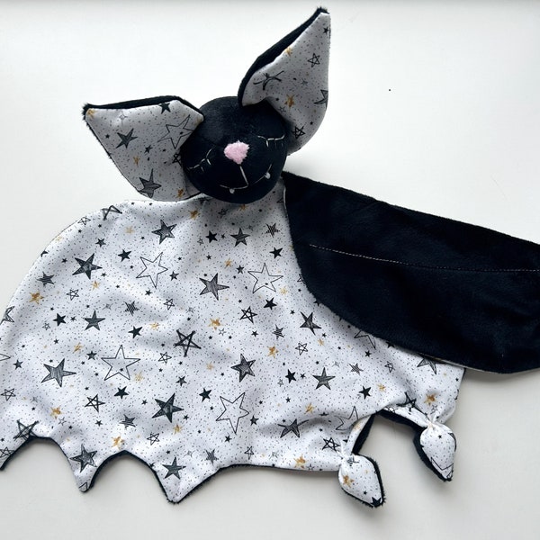 Bat lovey blanket, gothic baby shower gift, black and white nursery deckor, gothic baby toy