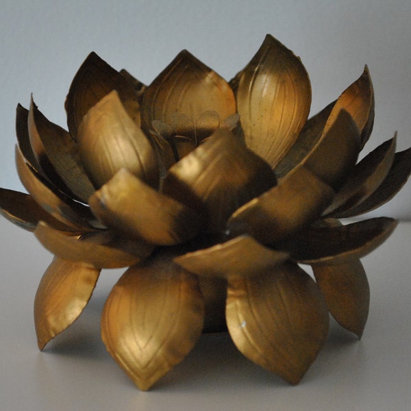 Vintage Lotus Candle Holder. Home Decor, Prop, Gold, Flower