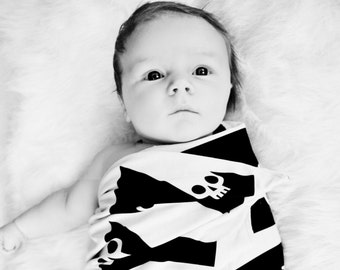 Punk Rock Receiving Blanket swaddle skull alphabet print stretch knit and any color cotton on back 30x36