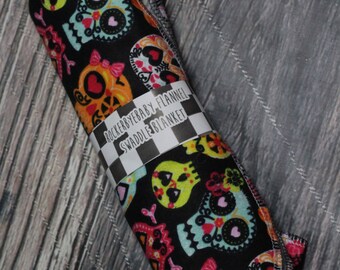 RockerByeBasics Large Newborn baby Swaddle Blanket 36x42 pink aqua mint black sugar skull Calaveras