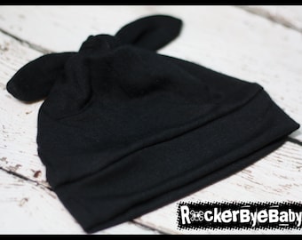 RockerByeBeanies Newborn Baby knit skull cap hat beanie SOLID BLACK girl boy or unisex