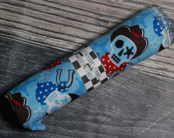 RockerByeBasics Large Newborn baby Swaddle Blanket 36x42 Western Cowboy skull horseshoe blue red brown