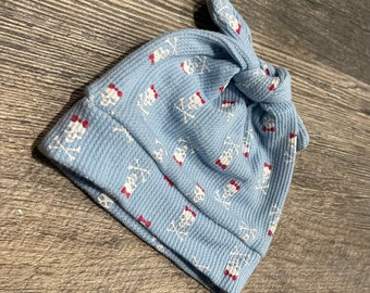 RockerByeBeanies light blue skull bow Newborn Baby knit skull cap hat beanie