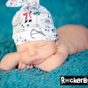 RockerByeBeanies Newborn Baby knit skull cap hat beanie Pirate Mermaid for your little boy image 1