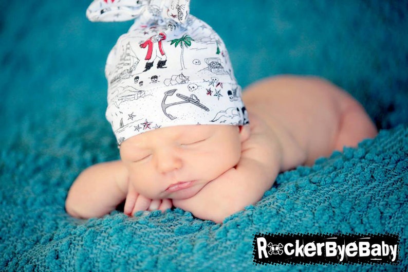 RockerByeBeanies Newborn Baby knit skull cap hat beanie Pirate Mermaid for your little boy image 1