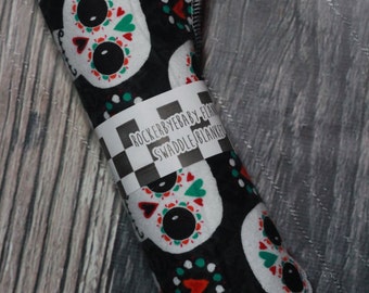 RockerByeBasics Large Newborn baby Swaddle Blanket 36x42 Black red teal sugar skull girl boy unisex