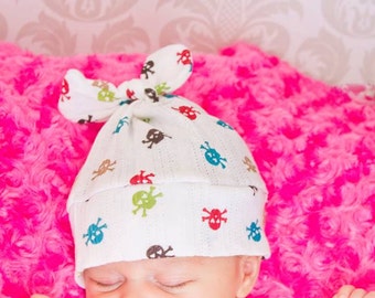 RockerByeBeanies Newborn Baby girl or boy knit skull and crossbones cap hat beanie jewel tone skulls green red teal
