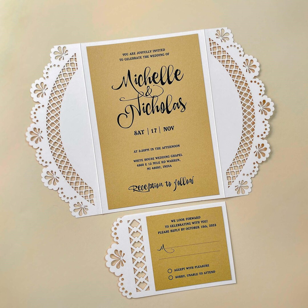 Rustic Lace Wedding Cricut Invitation Svg Template With Rsvp Card ...