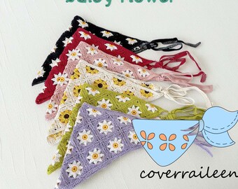 Granny Square Crochet Bandana, Vintage Flower Hair Kerchief,Women’s Headband,Crochet Cotton Headband,Crochet Accessory,Cute Unique Hairpiece