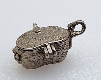 Fishing Basket - Vintage Sterling Silver Charm - Silver Charm Bracelet - Articulate Opening Charm