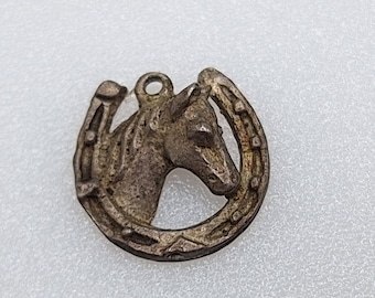 Horse Head in Silver Horseshoe  - Vintage Sterling Silver Charm