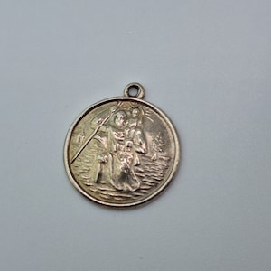 St Christopher Silver Pendant - Vintage Round Silver Pendant or Charm