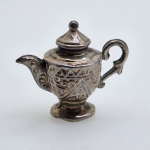 Fancy Floral Tea Pot  - Vintage Sterling Silver Charm