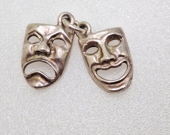 Comedy and Tragedy Theatre Masks  - Vintage Sterling Silver Charm