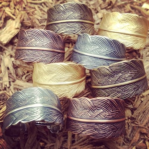 Feather Ring - Brass (gold), Copper, Silver & Dark Bronze - Wrap Around Feather Ring - Adjustable Ring