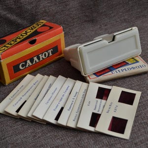 Vintage stereo diascope STEREOSCOPE SALUT ussr + 10 Stereo slides
