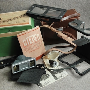 Raro KMZ 1956 anno STEREO Attachment Kit completo con mirino per Zorki