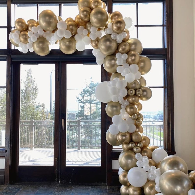 White and Gold Balloon Arch Kit for Birthday Wedding Engagements ...