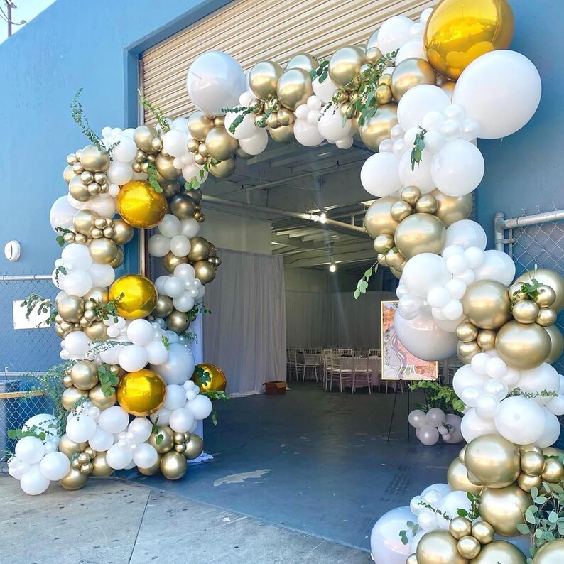 White and Gold Balloon Arch Kit for Birthday Wedding Engagements ...