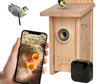 Caja nido para cámara Little Birds, casa para pájaros (para cámara parpadeante), protección para gatos y pájaros carpinteros, casa para pájaros con cámara (cámara no incluida)