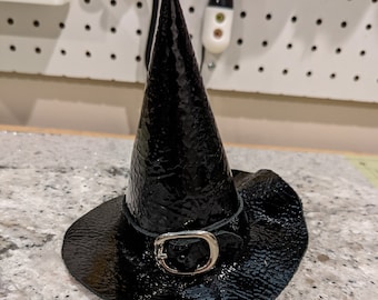 Mini Witches Hat Fascinator | Glossy Black