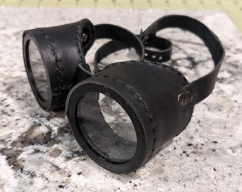 Black Leather Steampunk Goggles | Clear Lenses
