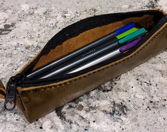 Gold Leather Pencil Case | Zipper Pouch