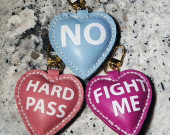 Leather Conversation Heart Bag Charm Set of Three