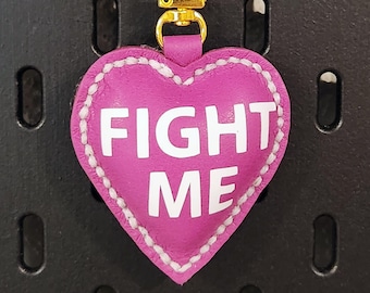 Fight Me Leather Conversation Heart Bag Charm